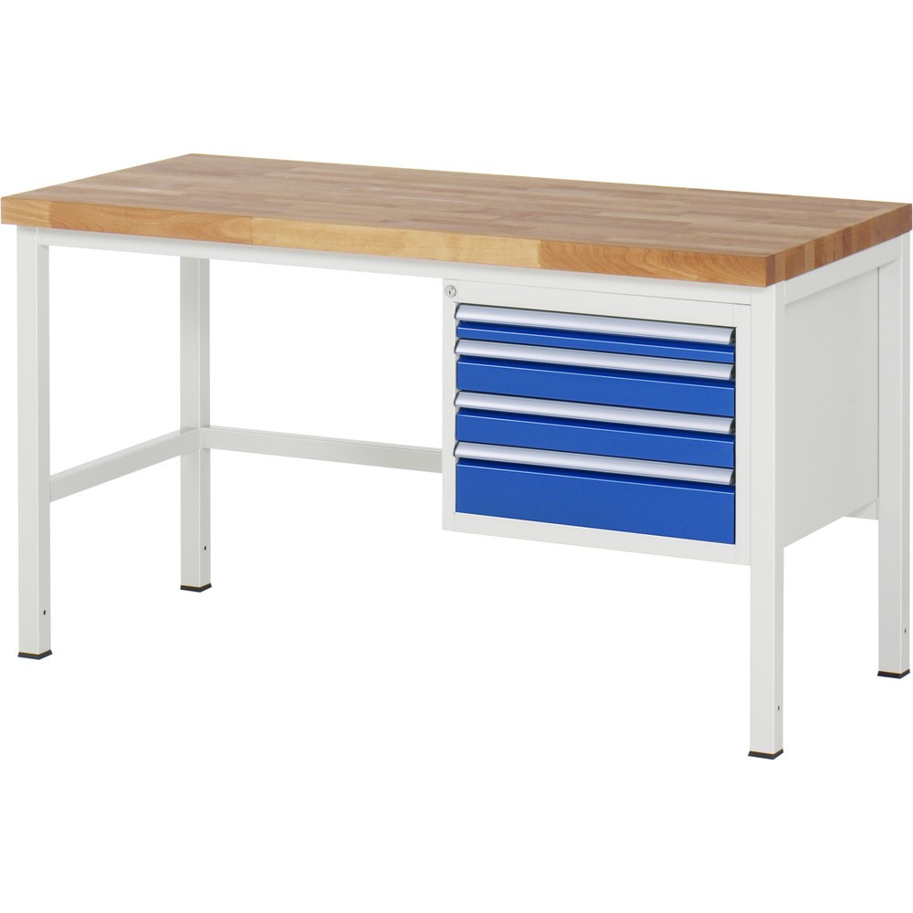 Číslo obrázka výrobku 1: Pracovný stôl RAU série 8000, v × š × h 840 – 1 040 × 1 500 × 700 mm, 4 zásuv. s 90 % vysunutím, 1 × 60, 2 × 90, 1 × 120 mm, nosnosť zásuv. 100 kg