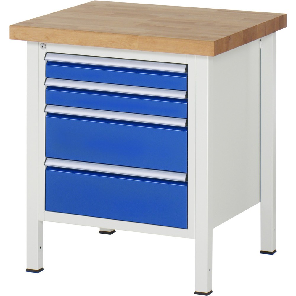 Číslo obrázka výrobku 1: Pracovný stôl RAU série 8000, v × š × h 840 – 1 040 × 750 × 700 mm, 4 zásuv. s 90 % vysunutím, 2 × 90, 2 × 180 mm, nosnosť zásuv. 100 kg