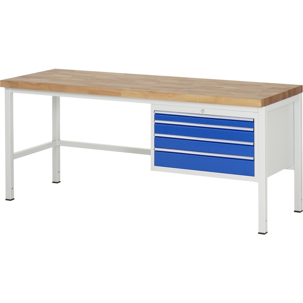 Číslo obrázka výrobku 1: Pracovný stôl RAU série 8000, v × š × h 840 × 2 000 × 700 mm, 4 zásuv. s 90 % vysunutím, 1 × 60, 2 × 90, 1 × 120 mm, nosnosť zásuv. 75 kg