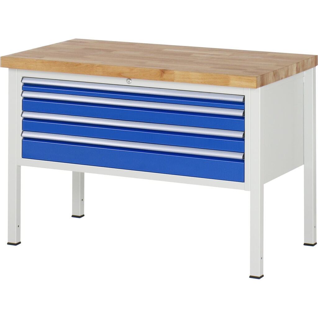 Pracovný stôl RAU série 8000, v × š × h 840 × 1 250 × 700 mm, 4 zásuv. s 90 % vysunutím, 1 × 60, 2 × 90, 1 × 120 mm, nosnosť zásuv. 50 kg Číslo obrázka výrobku 1: Pracovný stôl RAU série 8000, v × š × h 840 × 1 250 × 700 mm, 4 zásuv. s 90 % vysunutím, 1 × 60, 2 × 90, 1 × 120 mm, nosnosť zásuv. 50 kg