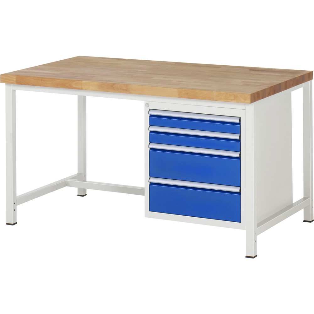 Číslo obrázka výrobku 1: Pracovný stôl RAU série 8000, v × š × h 840 – 1 040 × 1 500 × 900 mm, 4 zásuv. s 90 % vysunutím, 2 × 90, 2 × 180 mm, nosnosť zásuv. 100 kg