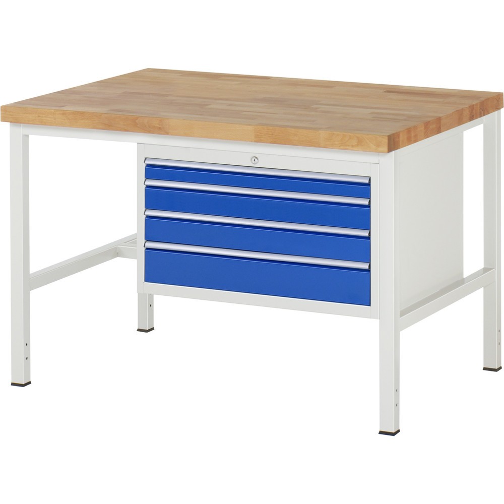 Číslo obrázka výrobku 1: Pracovný stôl RAU série 8000, v × š × h 840 × 1 250 × 900 mm, 4 zásuv. so 100 % vysunutím, 1 × 60, 2 × 90, 1 × 120 mm, nosnosť zásuv. 75 kg