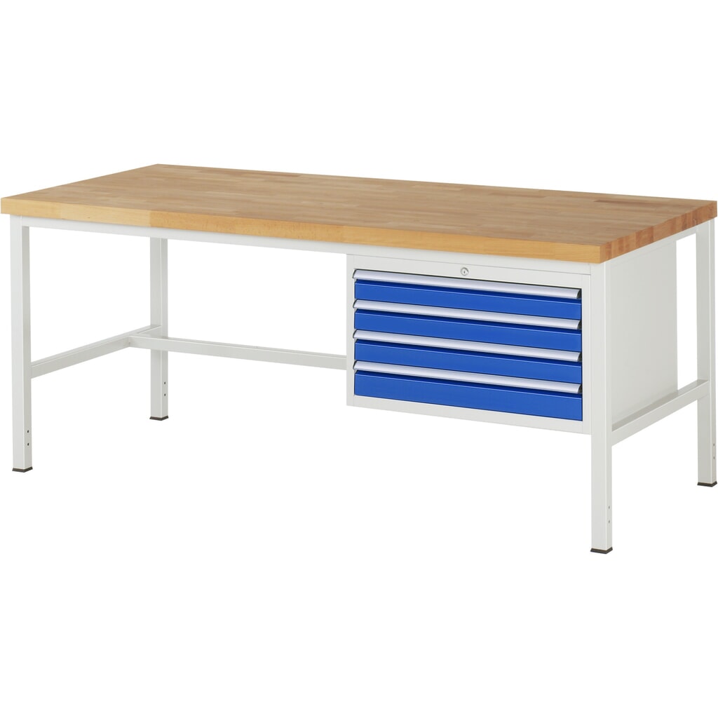 Pracovný stôl RAU série 8000, v × š × h 840 – 1 040 × 2 000 × 900 mm, 4 zásuv. s 90 % vysunutím, 4 × 90 mm, nosnosť zásuv. 75 kg Obrázok výrobku: Pracovný stôl RAU série 8000, v × š × h 840 – 1 040 × 2 000 × 900 mm, 4 zásuv. s 90 % vysunutím, 4 × 90 mm, nosnosť zásuv. 75 kg