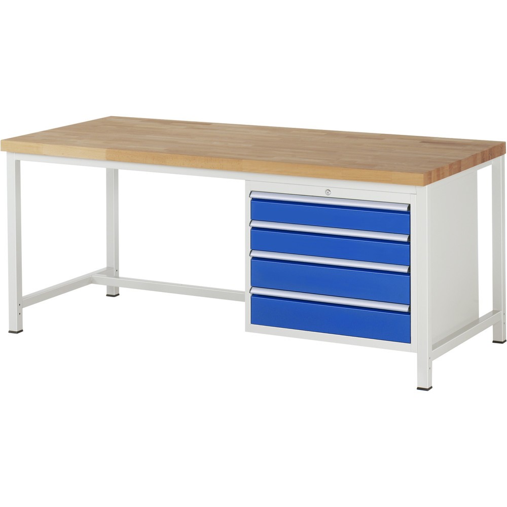 Číslo obrázka výrobku 1: Pracovný stôl RAU série 8000, v × š × h 840 × 2 000 × 900 mm, 4 zásuv. s 90 % vysunutím, 2 × 120, 2 × 150 mm, nosnosť zásuv. 75 kg