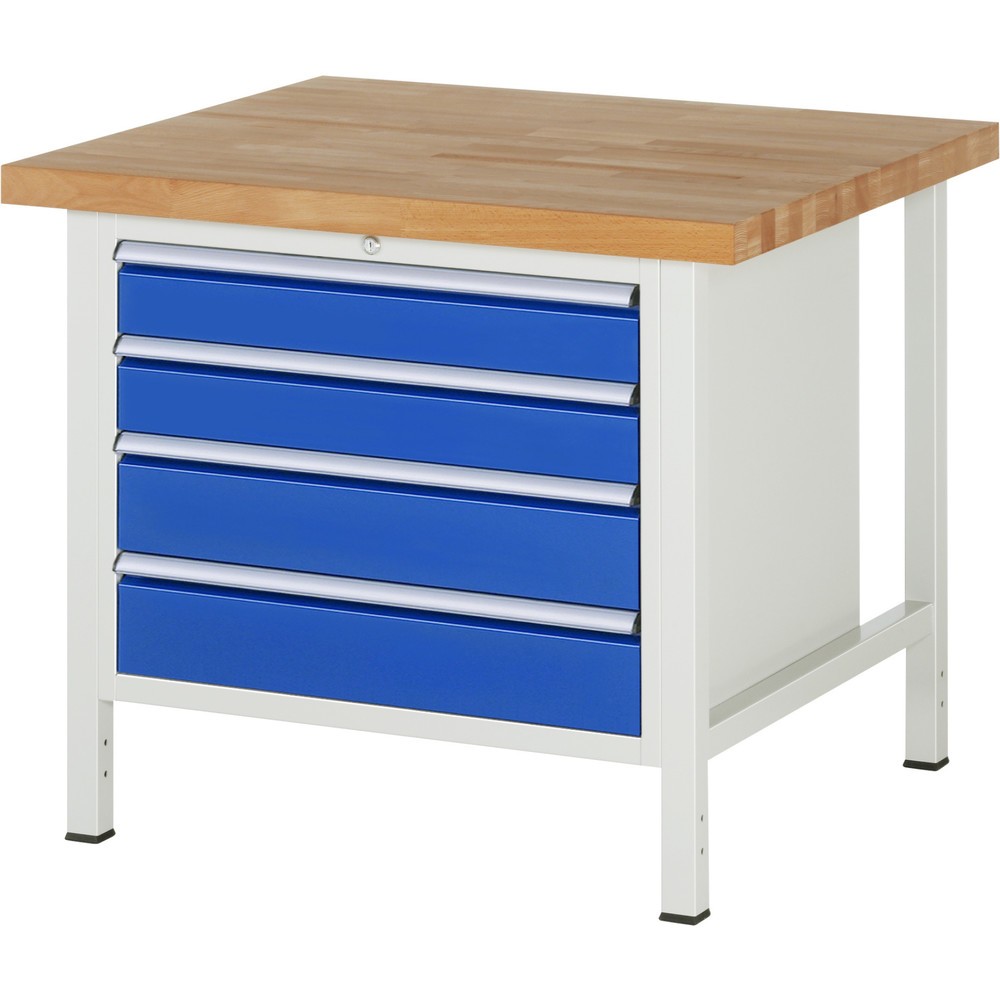 Číslo obrázka výrobku 1: Pracovný stôl RAU série 8000, v × š × h 840 × 1 000 × 900 mm, 4 zásuv. so 100 % vysunutím, 2 × 120, 2 × 150 mm, nosnosť zásuv. 75 kg