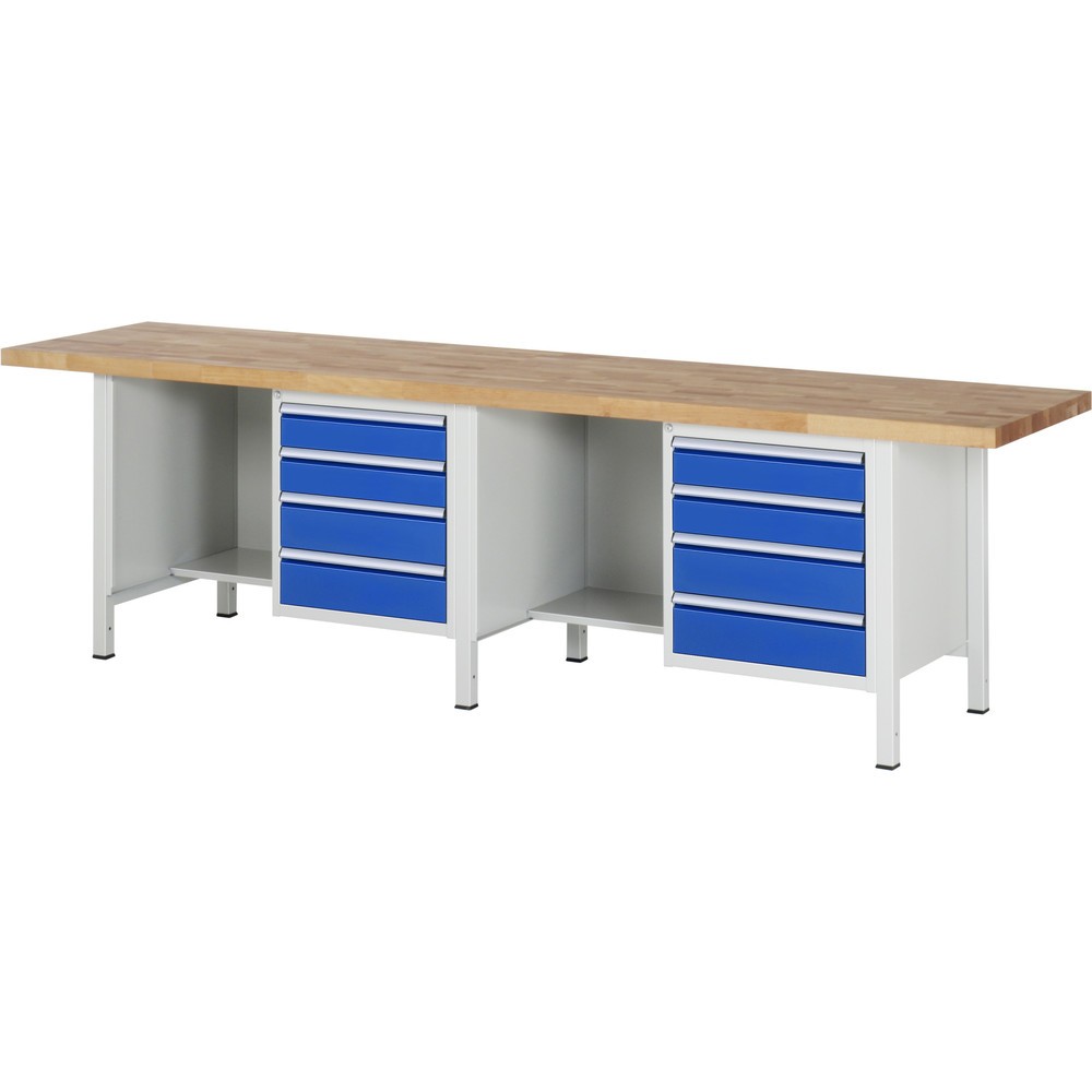 Číslo obrázka výrobku 1: Pracovný stôl RAU série 8000, počet kontajnerov: 2, v × š × h 840 – 1 040 × 3 000 × 700 mm, 8 zásuv. so 100 % vysunutím