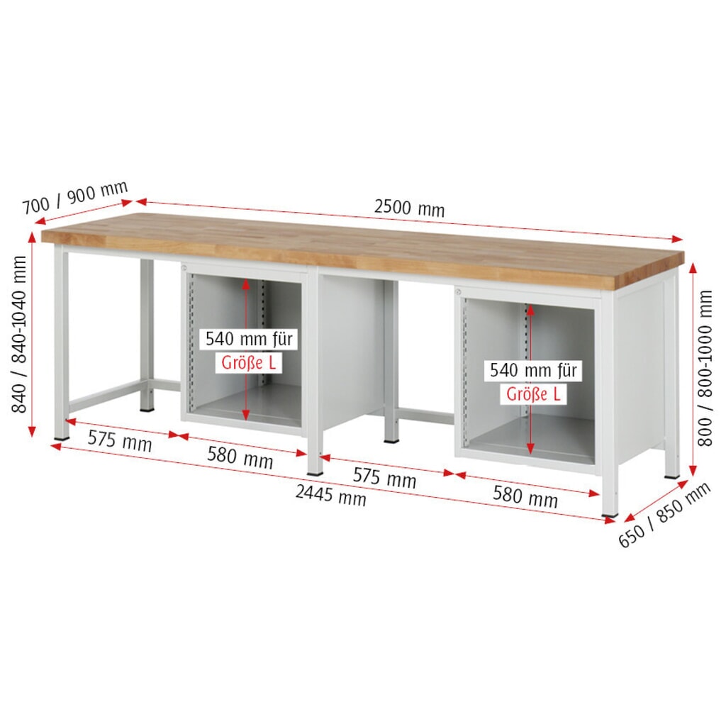 Pracovný stôl RAU série 8000, počet kontajnerov: 2, v × š × h 840 × 2 500 × 700 mm, 6 zásuv. s 90 % vysunutím, 6 × 180 mm Číslo obrázka výrobku 5: Pracovný stôl RAU série 8000, počet kontajnerov: 2, v × š × h 840 × 2 500 × 700 mm, 6 zásuv. s 90 % vysunutím, 6 × 180 mm