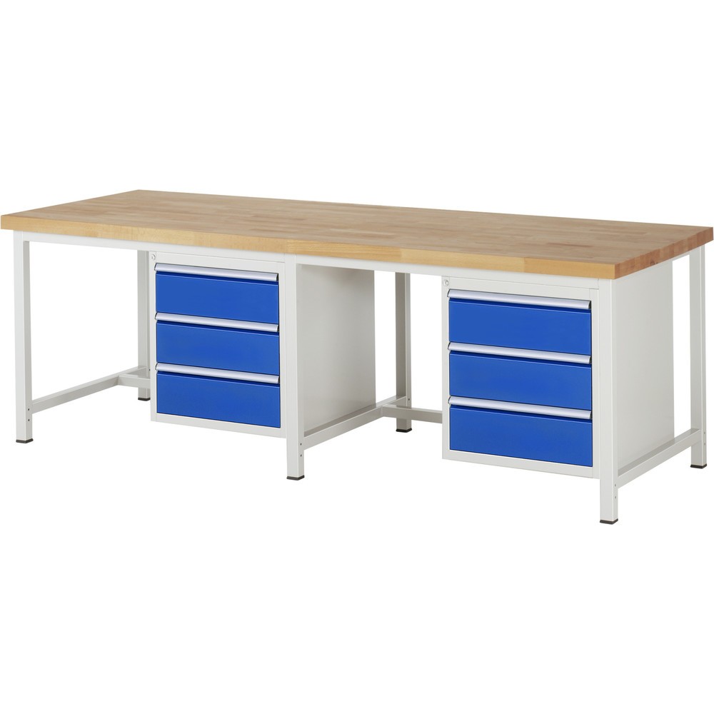 Číslo obrázka výrobku 1: Pracovný stôl RAU série 8000, počet kontajnerov: 2, v × š × h 840 – 1 040 × 2 500 × 900 mm, 6 zásuv. s 90 % vysunutím, 6 × 180 mm