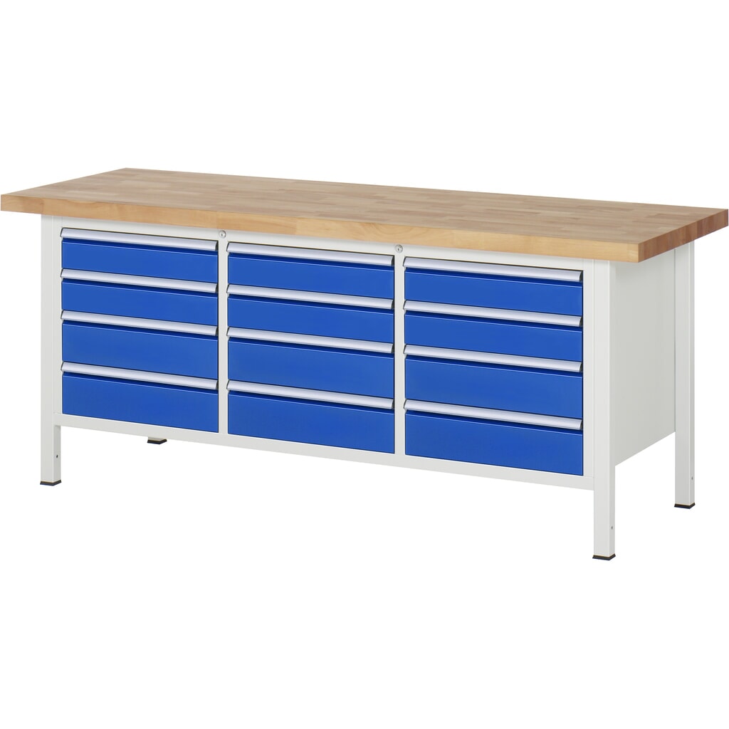 Pracovný stôl RAU série 8000, počet trojitých kontajnerov: 1, v × š × h 840 × 2 000 × 700 mm, 12 zásuv. s 90 % vysunutím, 6 × 120, 6 × 150 mm Číslo obrázka výrobku 1: Pracovný stôl RAU série 8000, počet trojitých kontajnerov: 1, v × š × h 840 × 2 000 × 700 mm, 12 zásuv. s 90 % vysunutím, 6 × 120, 6 × 150 mm