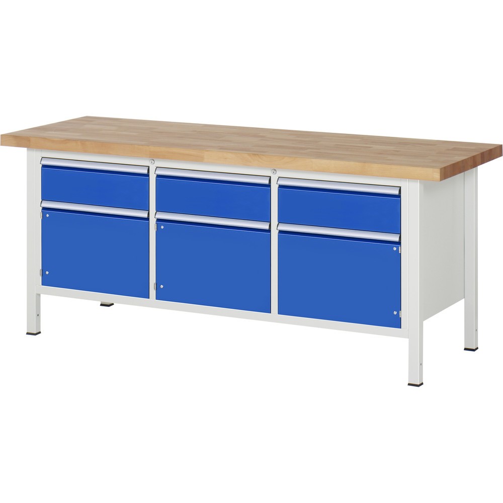 Číslo obrázka výrobku 1: Pracovný stôl RAU série 8000, 1 trojitý kontajner, 3 krídlové dvere, v × š × h 840 × 2 000 × 700 mm, 3 zásuv., ErgoScript®