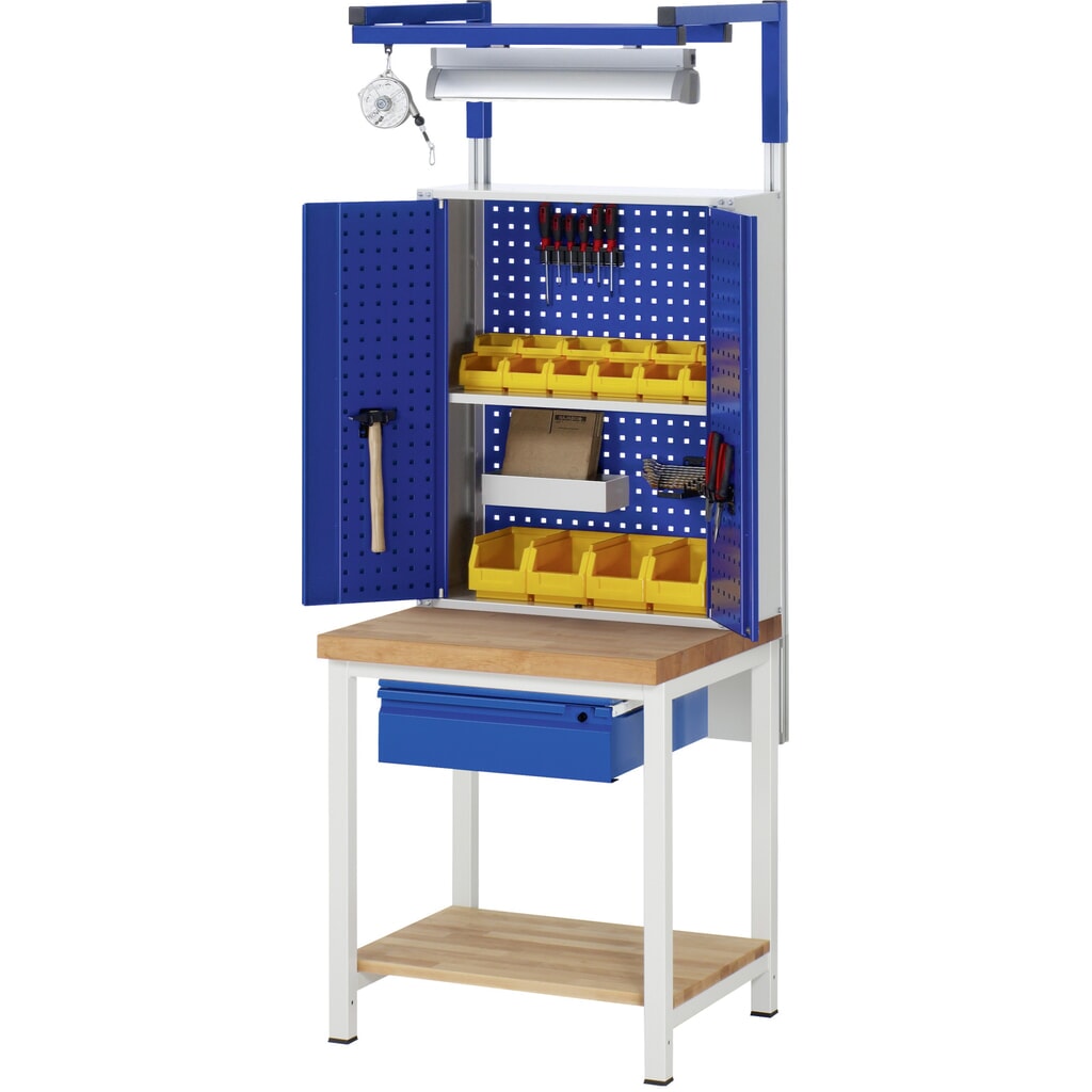Číslo obrázka výrobku 8: Pracovný stôl RAU série 8000, pracovná doska z bukového masívu, hrúbka 40 mm, v × š × h 840 – 1 040 × 750 × 700 mm, 1 zásuvka, 1 odkladacie dno, hĺbka 557 mm
