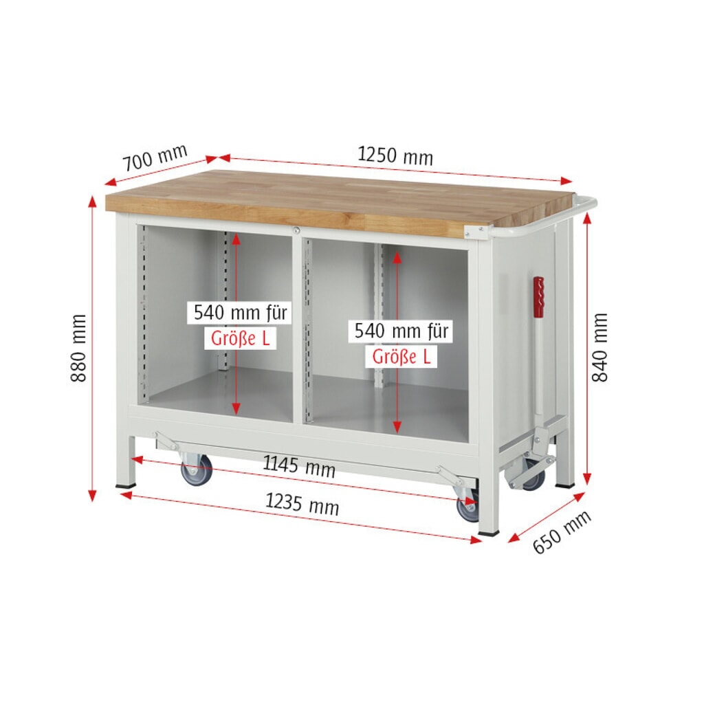 Pracovný stôl RAU série 8000, so znížiteľným podvozkom, počet dvojitých kontajnerov: 1, v × š × h 880 × 1 250 × 700 mm, 4 zásuv. s 90 % vysunutím, 1 polica Číslo obrázka výrobku 8: Pracovný stôl RAU série 8000, so znížiteľným podvozkom, počet dvojitých kontajnerov: 1, v × š × h 880 × 1 250 × 700 mm, 4 zásuv. s 90 % vysunutím, 1 polica