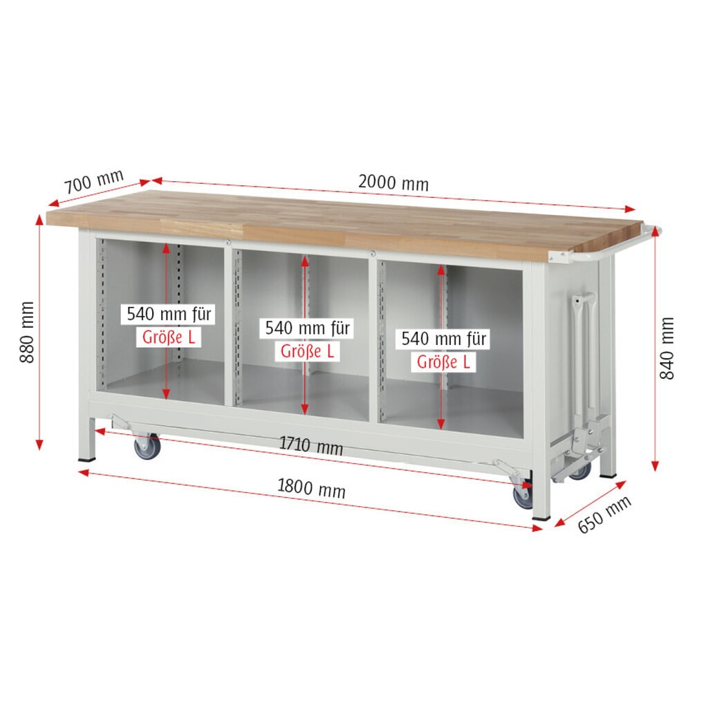 Pracovný stôl RAU série 8000, so znížiteľným podvozkom, počet trojitých kontajnerov: 1, v × š × h 880 × 2 000 × 700 mm, 4 zásuv. s 100 % vysunutím, 1 polica Číslo obrázka výrobku 9: Pracovný stôl RAU série 8000, so znížiteľným podvozkom, počet trojitých kontajnerov: 1, v × š × h 880 × 2 000 × 700 mm, 4 zásuv. s 100 % vysunutím, 1 polica