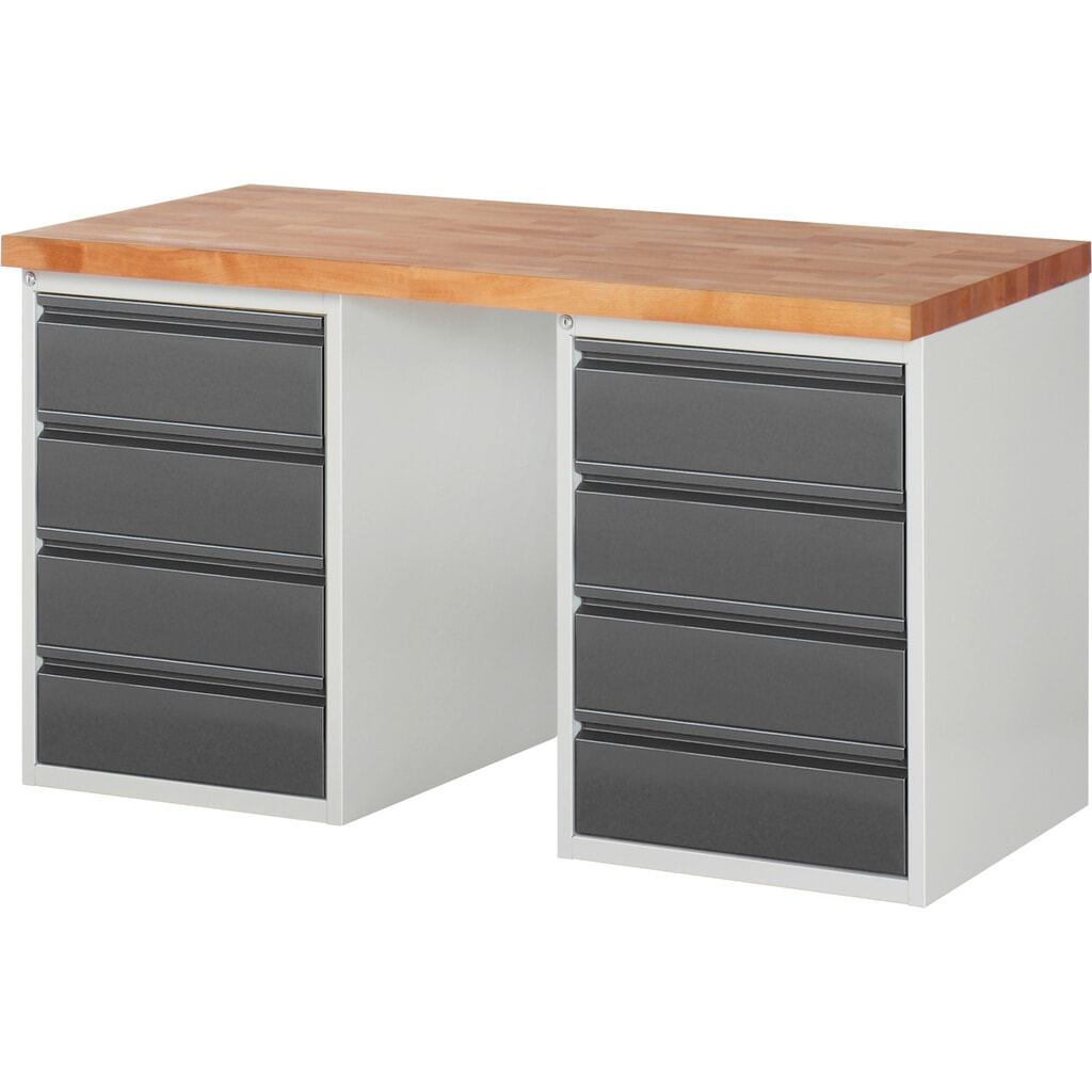 Steinbock® pracovný stôl, 2x 4 zásuvky, V x Š x H 840 x 1500 x 700 mm, RAL 7035/7016 Obrázok výrobku: Steinbock® pracovný stôl, 2x 4 zásuvky, V x Š x H 840 x 1500 x 700 mm, RAL 7035/7016