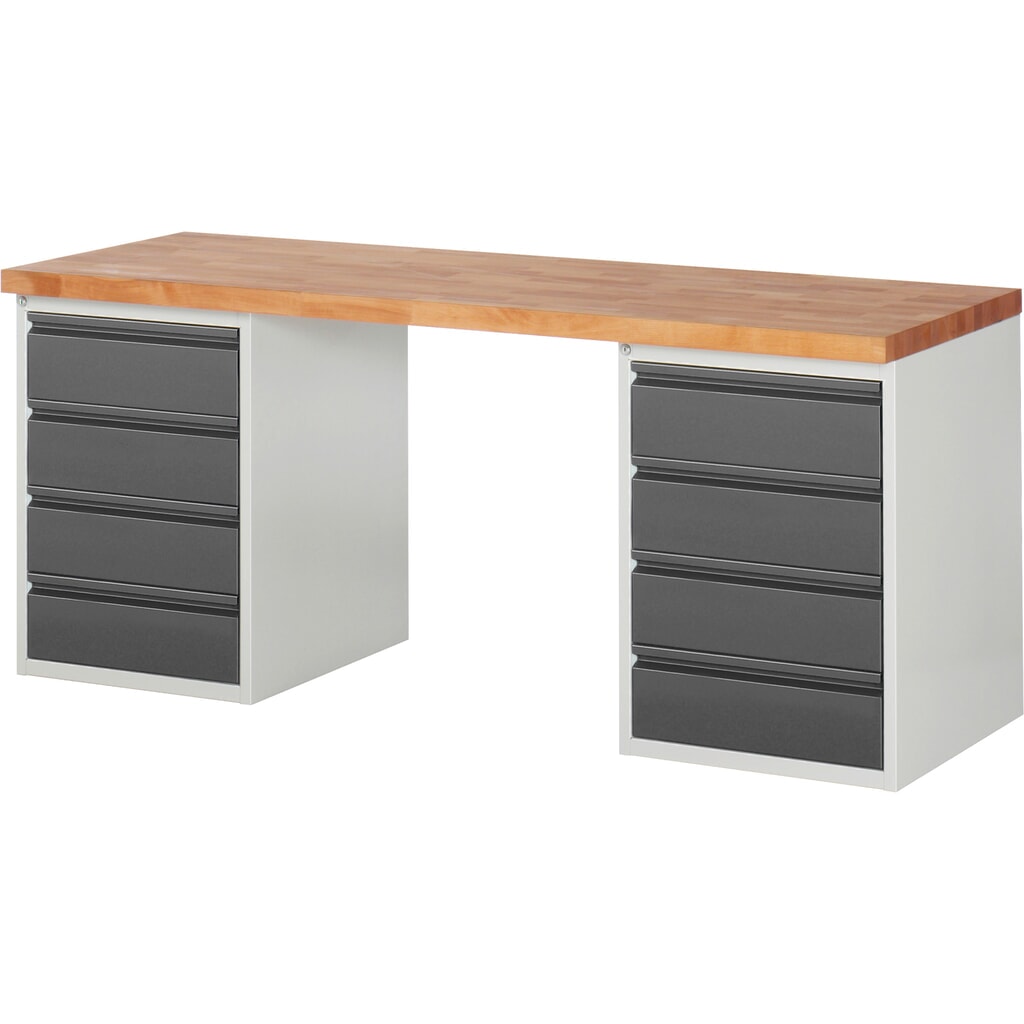 Obrázok výrobku: Steinbock® pracovný stôl, 2x 4 zásuvky, V x Š x H 840 x 2 000 x 700 mm, RAL 7035/7016