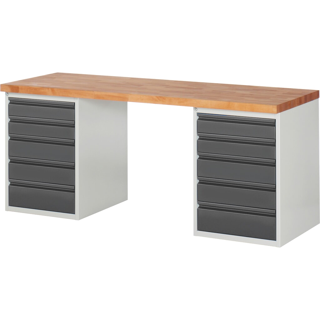 Obrázok výrobku: Steinbock® pracovný stôl, 2x 5 zásuviek, V x Š x H 840 x 1500 x 700 mm, RAL 7035/7016