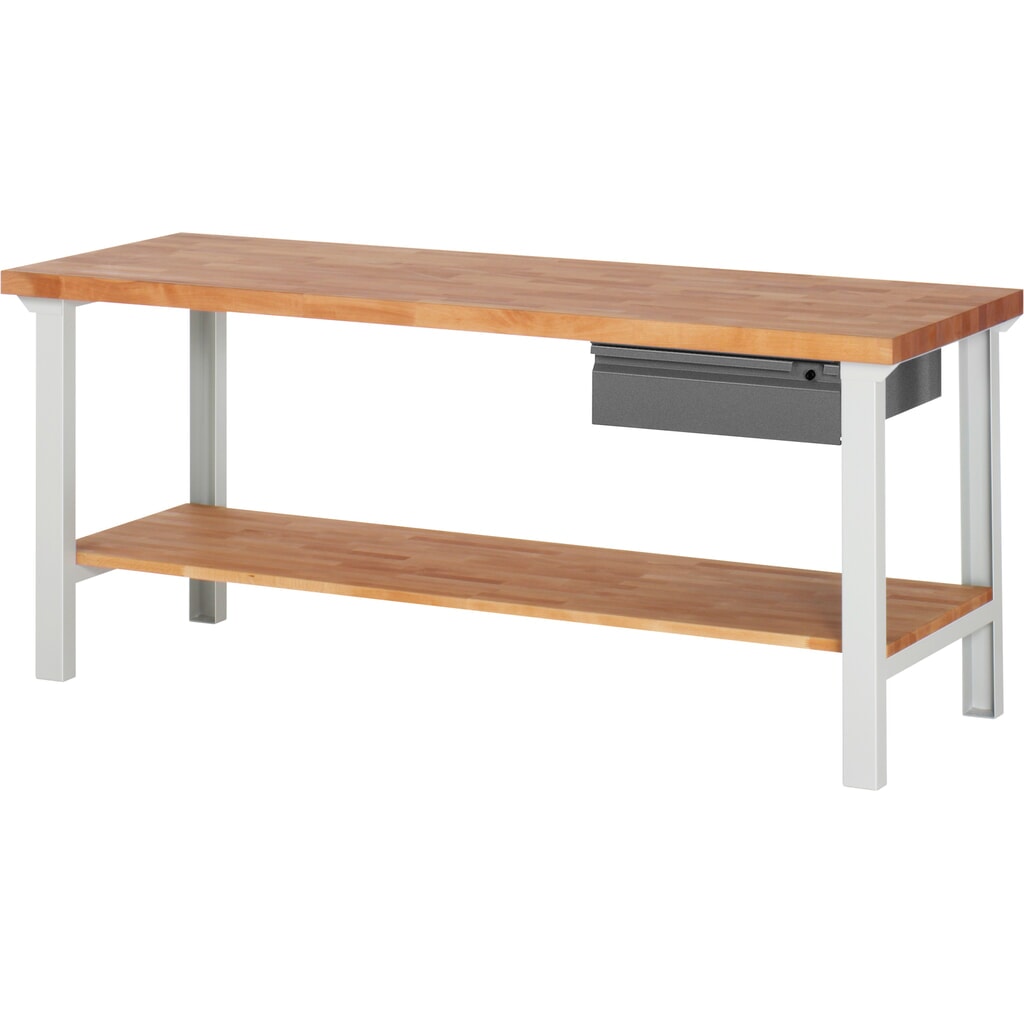 Pracovný stôl Steinbock® so zásuvkou a policou, V x Š x H 840 x 2 000 x 700 mm, RAL 7035/7016 Obrázok výrobku: Pracovný stôl Steinbock® so zásuvkou a policou, V x Š x H 840 x 2 000 x 700 mm, RAL 7035/7016