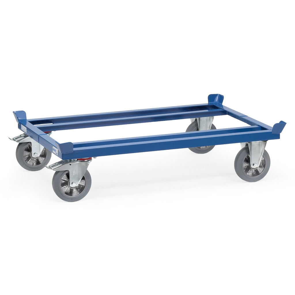 Prepravný podvozok fetra® so zvýšenými rohmi, nosnosť 1200 kg, pre palety 800 x 600 mm, elastické celogumové pneumatiky Obrázok výrobku: Prepravný podvozok fetra® so zvýšenými rohmi, nosnosť 1200 kg, pre palety 800 x 600 mm, elastické celogumové pneumatiky
