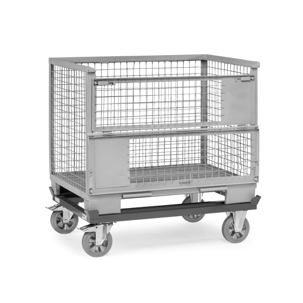 Číslo obrázka výrobku 3: Prepravný podvozok fetra® so zvýšenými rohmi, nosnosť 1200 kg, pre palety 1000 x 800 mm, elastické celogumové pneumatiky