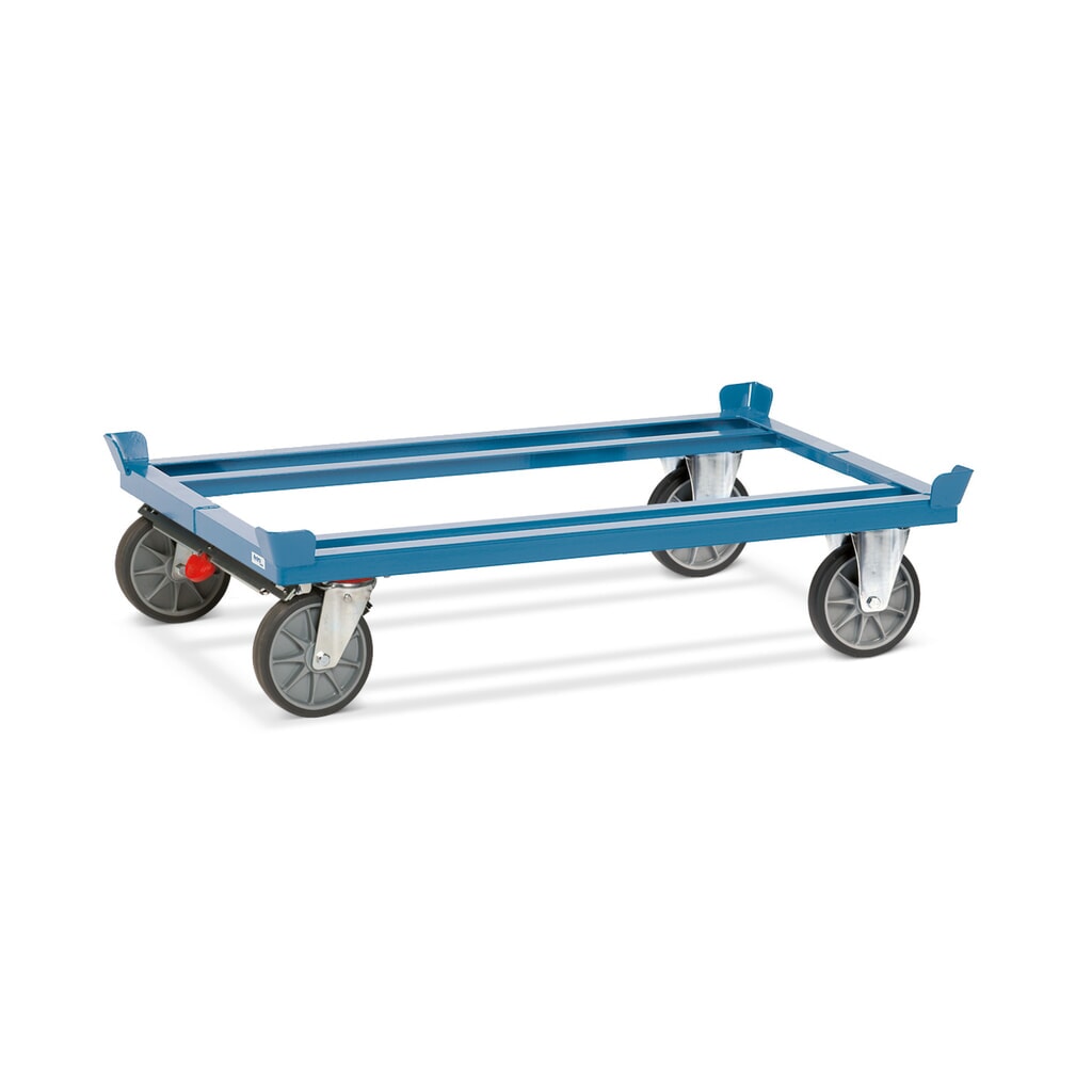 Obrázok výrobku: Prepravný podvozok fetra® so zvýšenými rohmi, nosnosť 750 kg, pre palety 1200 x 800 mm, TPE pneumatiky, s centrálna brzda