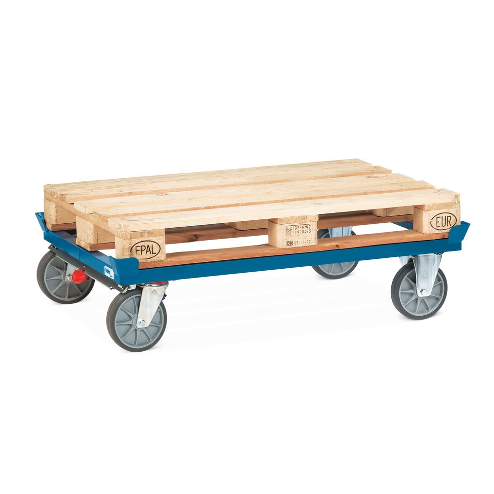 Číslo obrázka výrobku 2: Prepravný podvozok fetra® so zvýšenými rohmi, nosnosť 750 kg, pre palety 1200 x 800 mm, TPE pneumatiky, s centrálna brzda