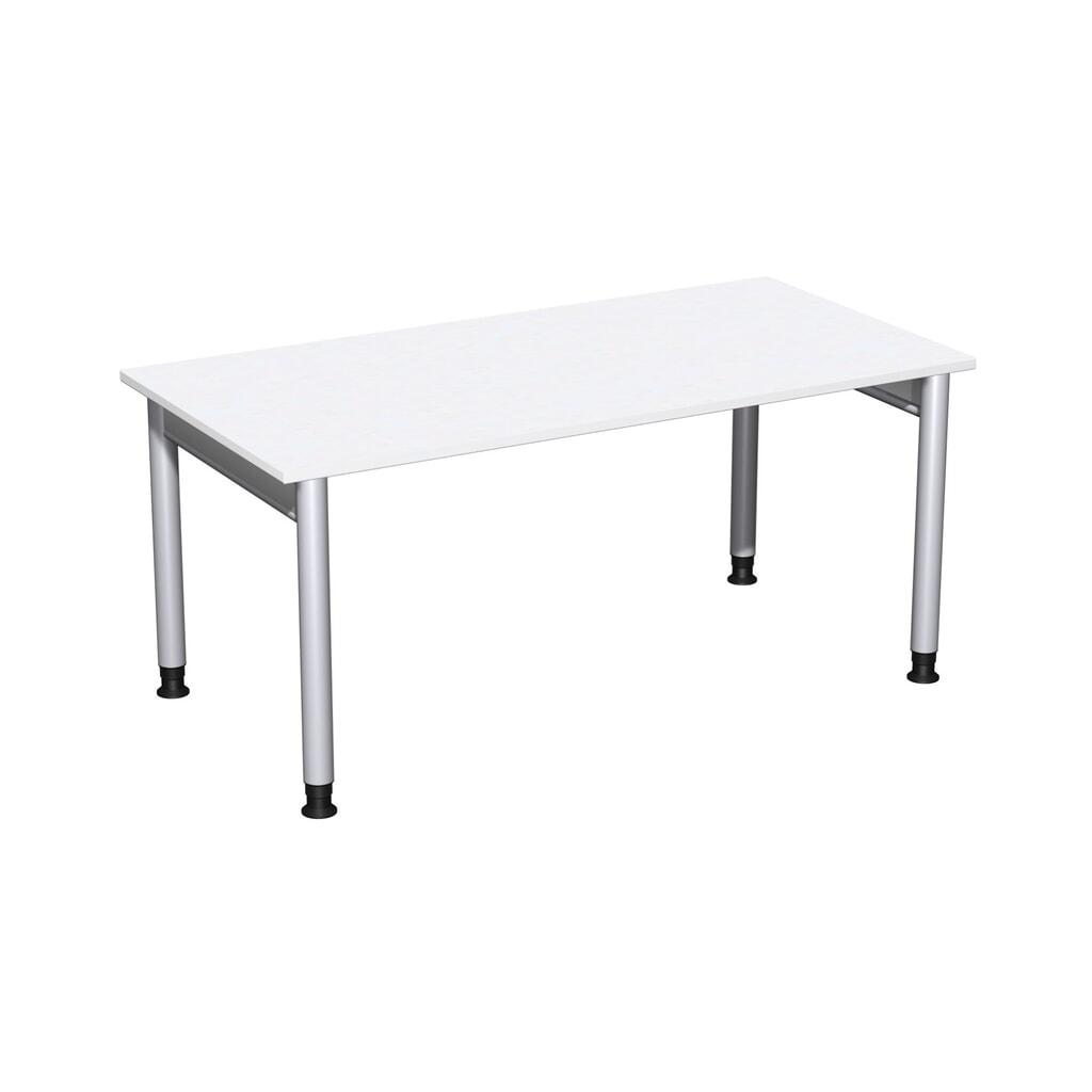 Obrázok výrobku: Manuálne výškovo nastaviteľný písací stôl Geramöbel Profi, 4-nohý rám, š × h 1 600 × 800 mm, biela farba