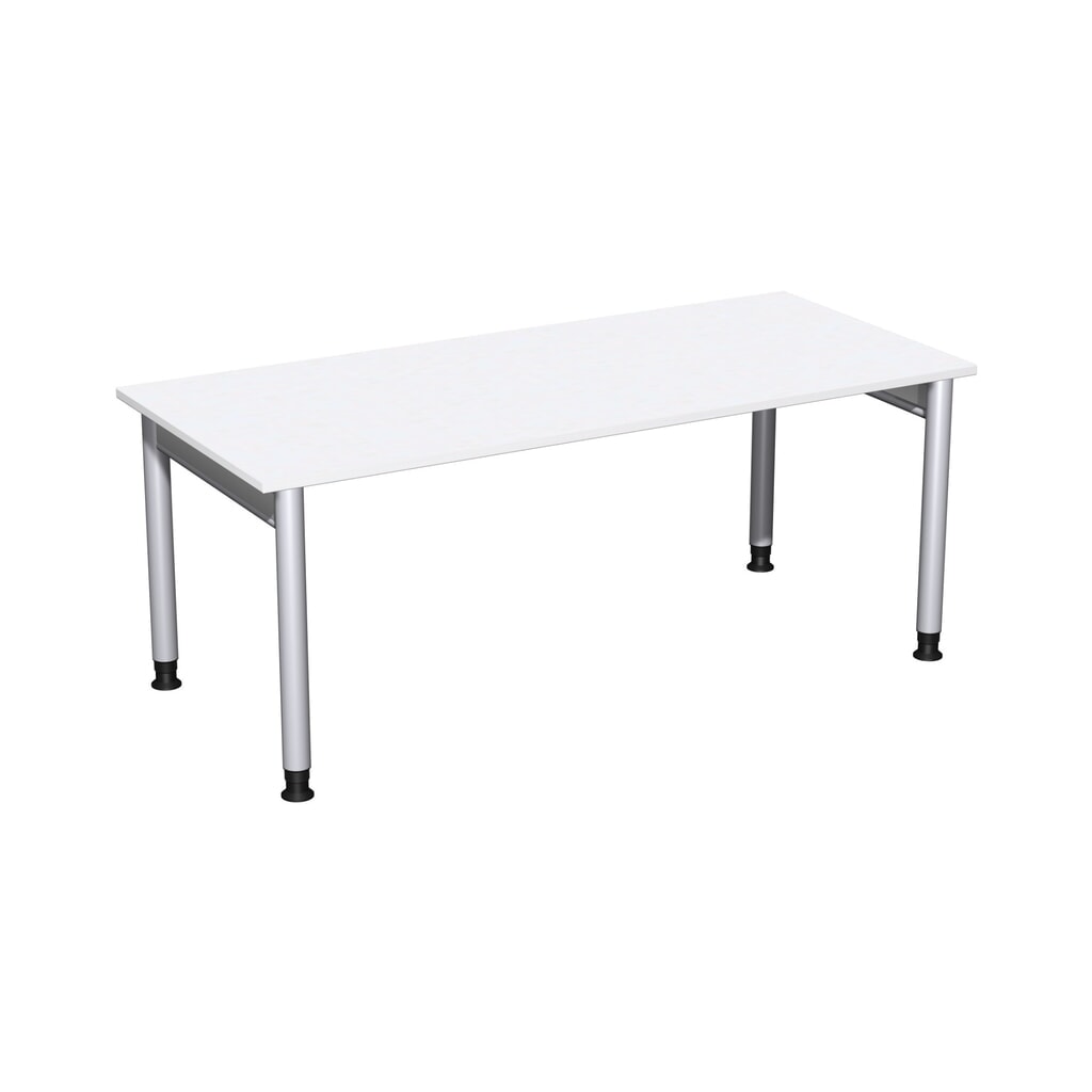 Manuálne výškovo nastaviteľný písací stôl Geramöbel Profi, s podstavcom so štyrmi nohami, Š x H 1800 x 800 mm, biela farba Obrázok výrobku: Manuálne výškovo nastaviteľný písací stôl Geramöbel Profi, s podstavcom so štyrmi nohami, Š x H 1800 x 800 mm, biela farba