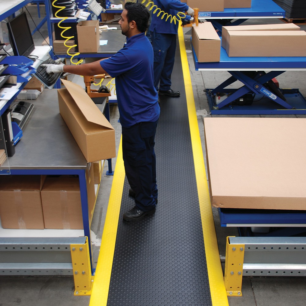 Číslo obrázka výrobku 3: Protiúnavová rohož, PVC/vinylová pena, drážkovaná, metráž x 600 mm, čierna/žltá