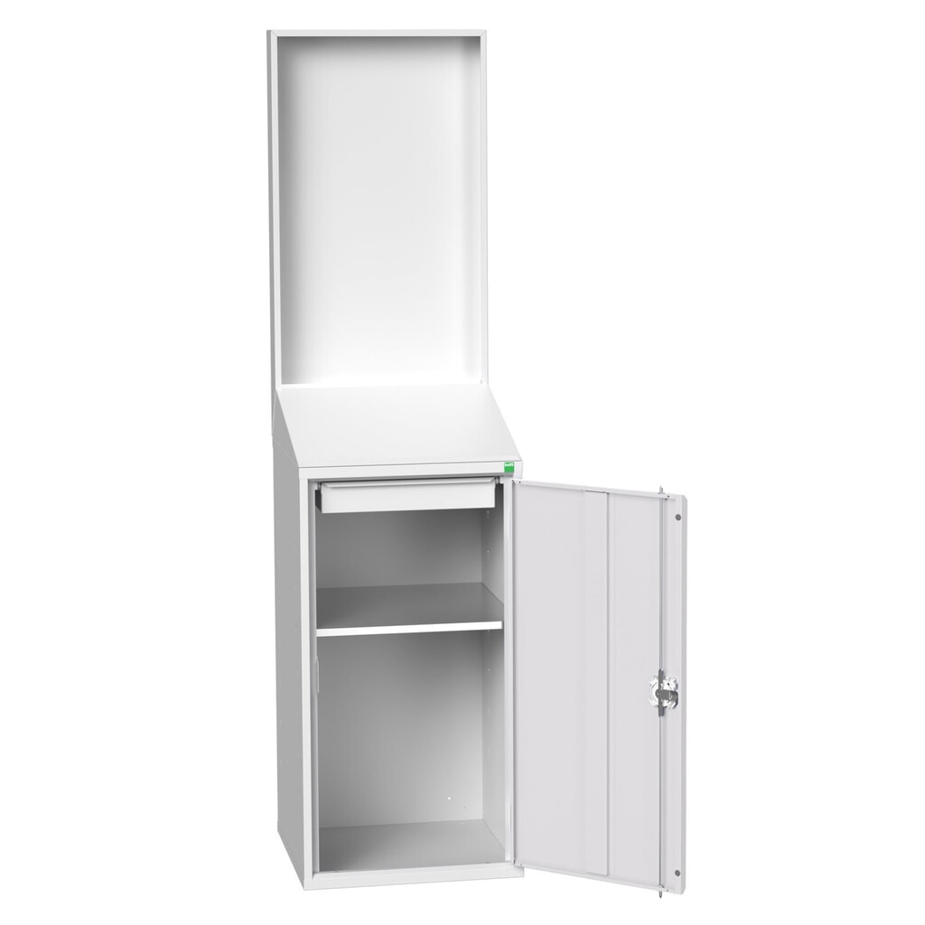Pult bott verso Economy s hladkou zadnou stenou, s 1 policou, 1 zásuvkou, š × h × v: 525 × 550 × 2 000 mm Obrázok výrobku: Pult bott verso Economy s hladkou zadnou stenou, s 1 policou, 1 zásuvkou, š × h × v: 525 × 550 × 2 000 mm