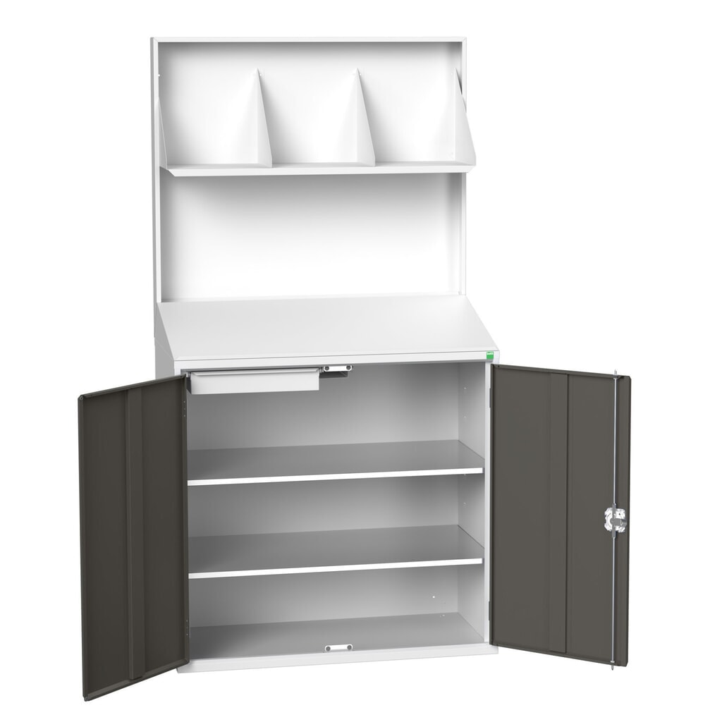 Pult bott verso Economy s hladkou zadnou stenou, s držiakom na spisy, 2 odkladacími plochami, 1 zásuvkou, š × h × v: 1 050 × 550 × 2 000 mm Obrázok výrobku: Pult bott verso Economy s hladkou zadnou stenou, s držiakom na spisy, 2 odkladacími plochami, 1 zásuvkou, š × h × v: 1 050 × 550 × 2 000 mm