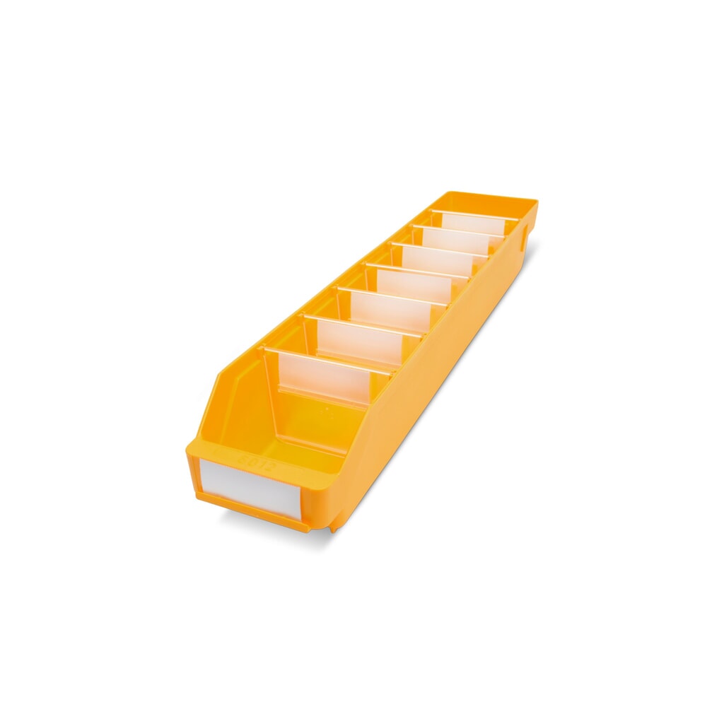 Regálové boxy s priezorom, Š x H 120 x 600 mm, žltá farba Obrázok výrobku: Regálové boxy s priezorom, Š x H 120 x 600 mm, žltá farba