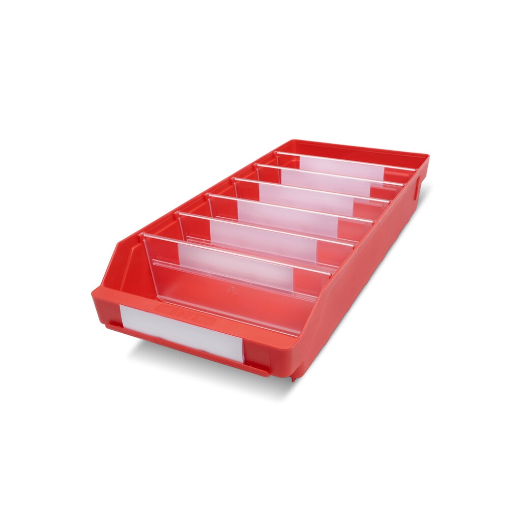 Regálové boxy s priezorom, Š x H 240 x 500 mm, červená farba Obrázok výrobku: Regálové boxy s priezorom, Š x H 240 x 500 mm, červená farba