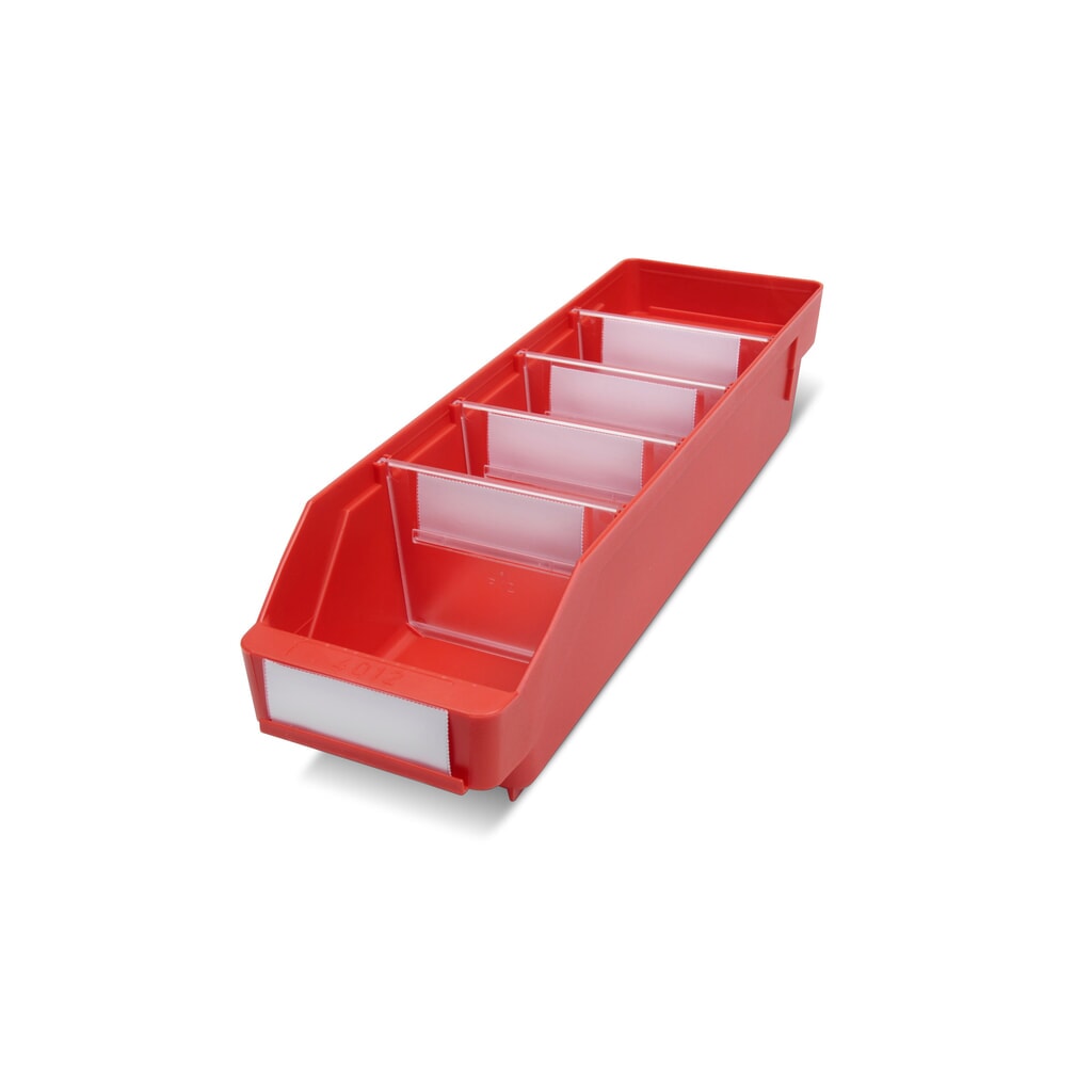Regálové boxy s priezorom, Š x H 120 x 400 mm, červená farba Obrázok výrobku: Regálové boxy s priezorom, Š x H 120 x 400 mm, červená farba