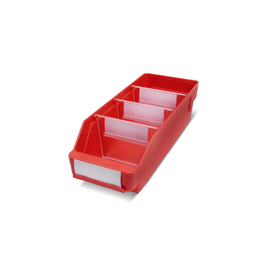 Regálové boxy s priezorom, Š x H 120 x 300 mm, červená farba Obrázok výrobku: Regálové boxy s priezorom, Š x H 120 x 300 mm, červená farba