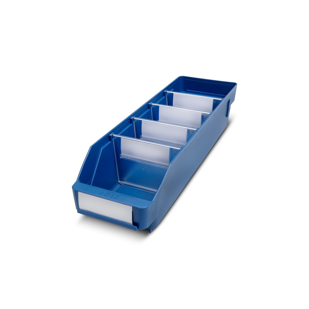 Regálové boxy s priezorom, Š x H 120 x 400 mm, modrá farba Obrázok výrobku: Regálové boxy s priezorom, Š x H 120 x 400 mm, modrá farba