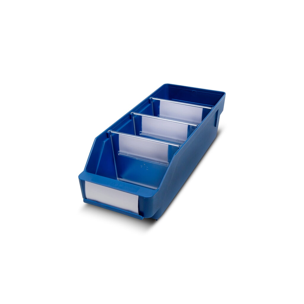 Regálové boxy s priezorom, Š x H 120 x 300 mm, modrá farba Obrázok výrobku: Regálové boxy s priezorom, Š x H 120 x 300 mm, modrá farba