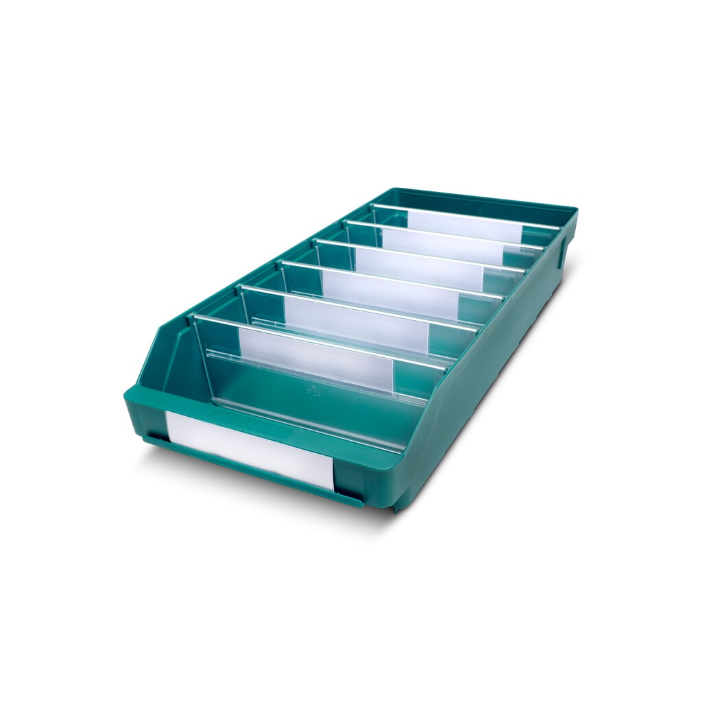 Regálové boxy s priezorom, Š x H 240 x 500 mm, zelená farba Obrázok výrobku: Regálové boxy s priezorom, Š x H 240 x 500 mm, zelená farba