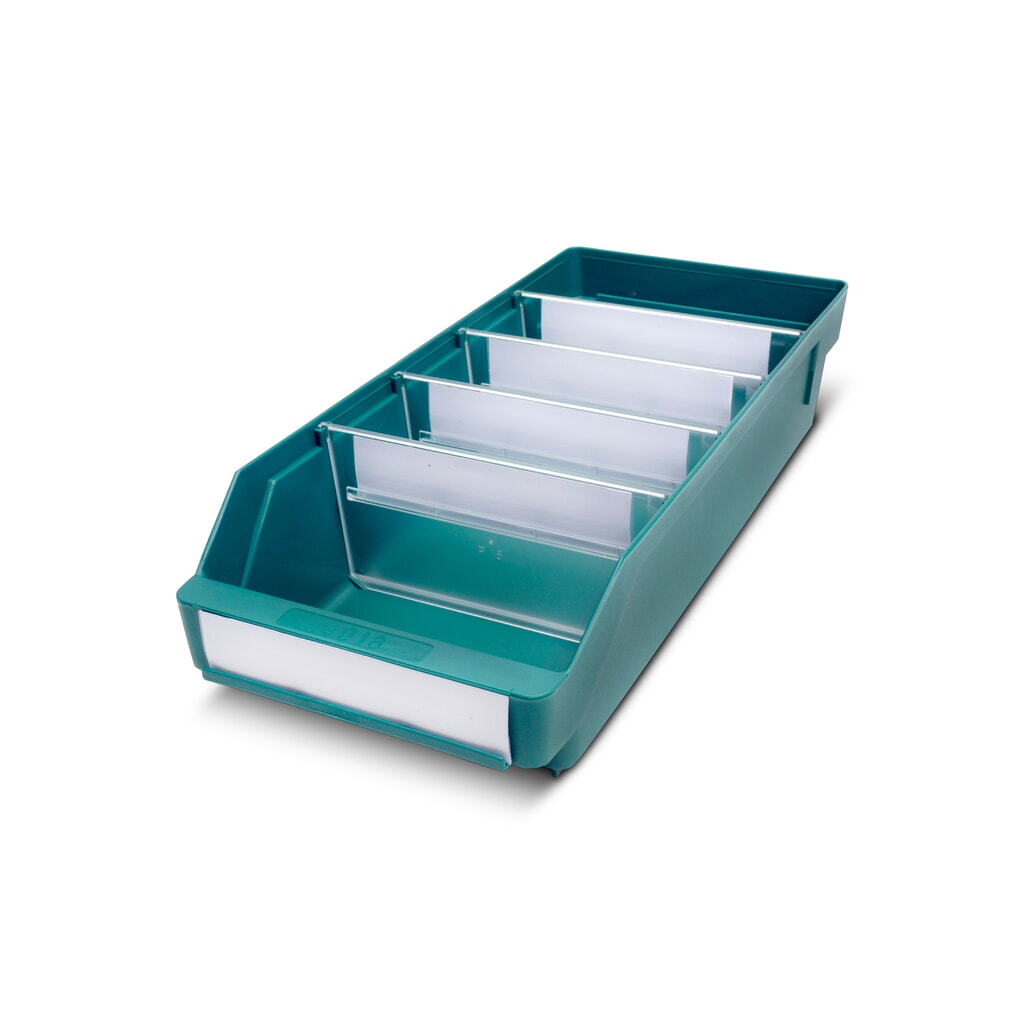 Regálové boxy s priezorom, Š x H 180 x 400 mm, zelená farba Obrázok výrobku: Regálové boxy s priezorom, Š x H 180 x 400 mm, zelená farba
