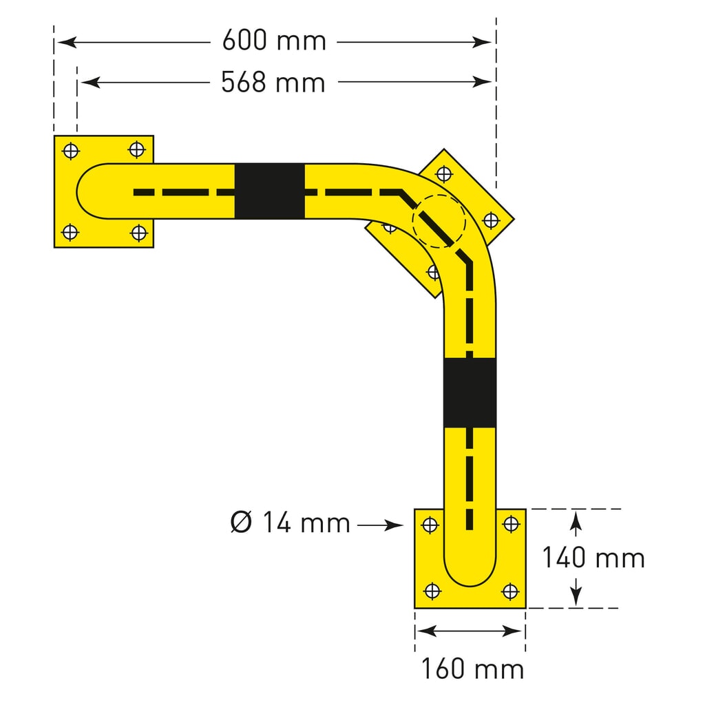 Rohový ochranný oblúk s ochranou proti podbehnutiu, interiér, HxB 350 x 600 mm Číslo obrázka výrobku 4: Rohový ochranný oblúk s ochranou proti podbehnutiu, interiér, HxB 350 x 600 mm