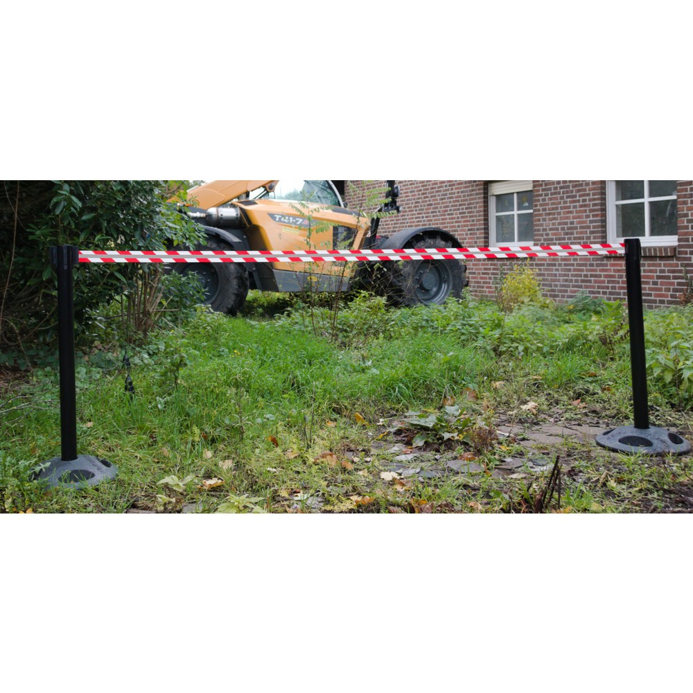 Číslo obrázka výrobku 1: RS-GUIDESYSTEMS® páskový zahradzovací stĺpik GLA 25-J REFLECTO, dĺžka 3,5 m, šírka 50 mm, čierny stĺpik, červeno-biela páska