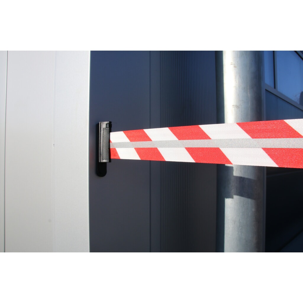 Číslo obrázka výrobku 2: RS-GUIDESYSTEMS® páskový zahradzovací stĺpik GLA 85-J REFLECTO, dĺžka 7 m, šírka 50 mm, čierny stĺpik, červeno-biela páska