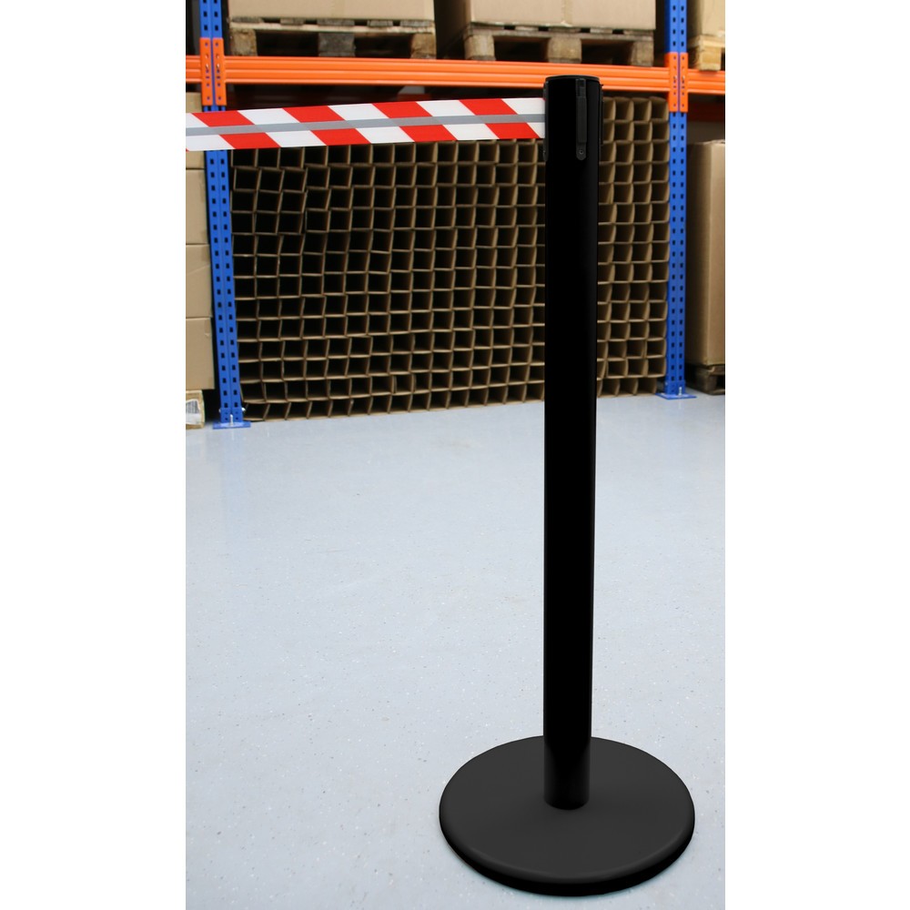 Číslo obrázka výrobku 3: RS-GUIDESYSTEMS® páskový zahradzovací stĺpik GLA 45-J REFLECTO, dĺžka 2,3 m, šírka 50 mm, čierny stĺpik, červeno-biela páska