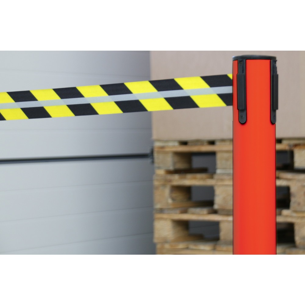 Číslo obrázka výrobku 3: RS-GUIDESYSTEMS® páskový zahradzovací stĺpik GLA 45-D REFLECTO, dĺžka 3,5 m, šírka 50 mm, červený stĺpik, čierno-žltá páska
