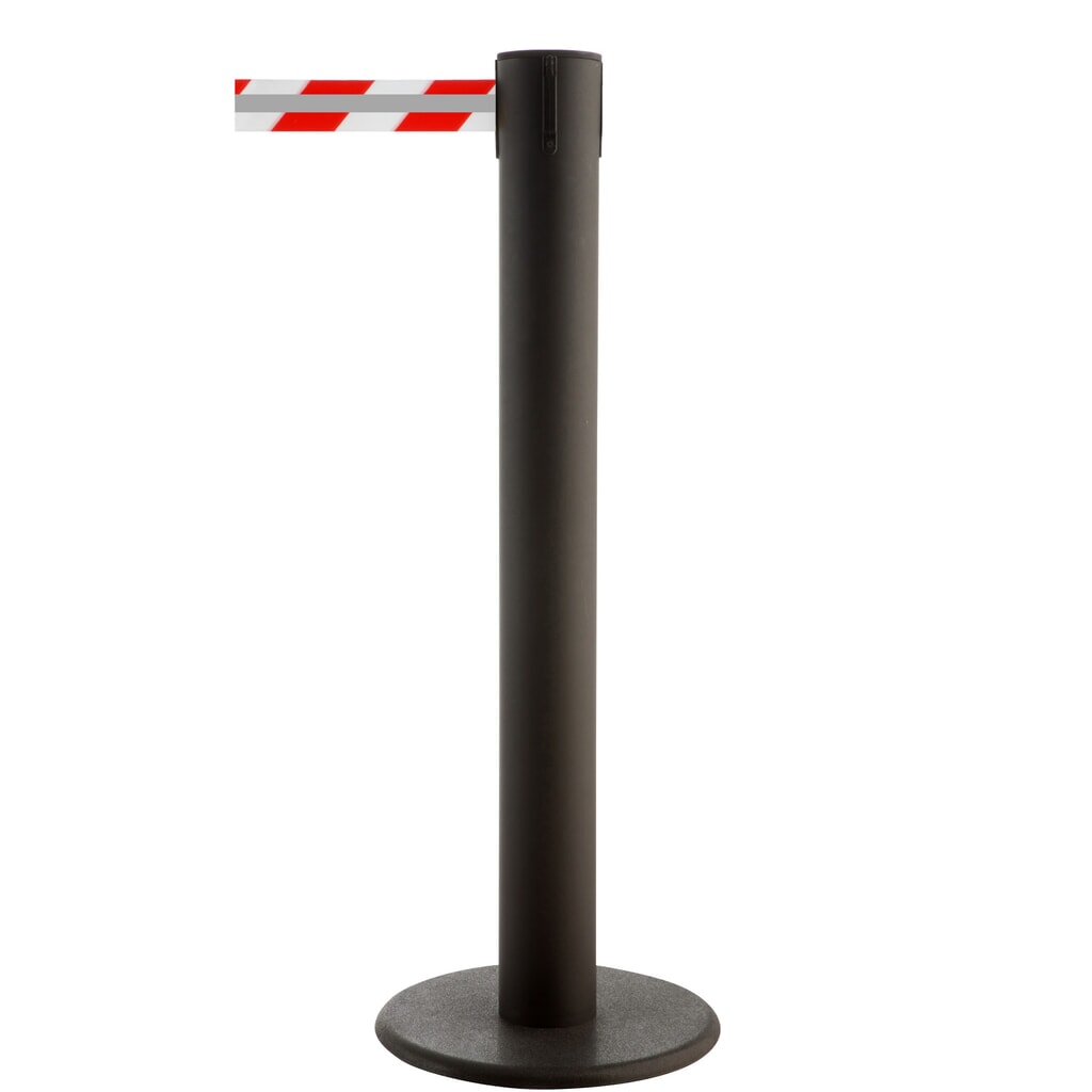 Číslo obrázka výrobku 1: RS-GUIDESYSTEMS® páskový zahradzovací stĺpik GLA 85-J REFLECTO, dĺžka 7 m, šírka 50 mm, čierny stĺpik, červeno-biela páska