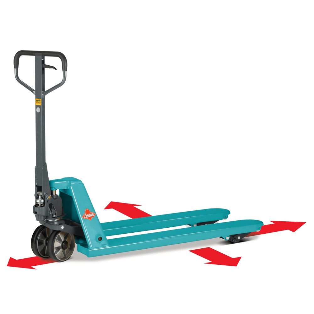 Obrázok výrobku: 4-cestný ručný paletový vozík Ameise® PTM 2.5 Cross, nosnosť 2500 kg/1500 kg, dĺžka vidlíc 1150 mm, polyuretán