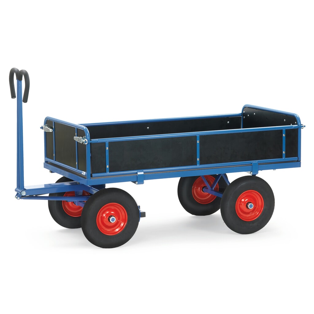 Ručný plošinový vozík fetra® s 3 skladacími stenami, ložná plocha 1.000 x 2.000 mm, nosnosť 1.250 kg, pneumatiky z masívnej gumy Obrázok výrobku: Ručný plošinový vozík fetra® s 3 skladacími stenami, ložná plocha 1.000 x 2.000 mm, nosnosť 1.250 kg, pneumatiky z masívnej gumy