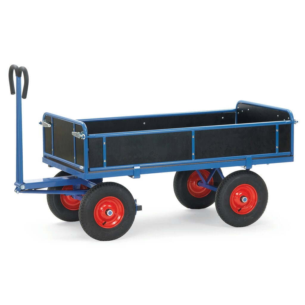 Obrázok výrobku: Ručný plošinový vozík fetra® s 3 skladacími stenami, ložná plocha 800 x 1 200 mm, nosnosť 1 000 kg, vzduchové pneumatiky