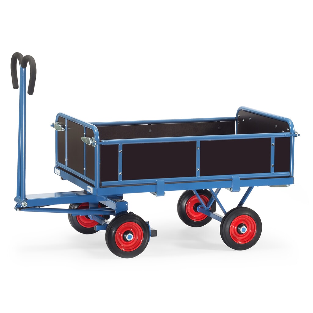 Obrázok výrobku: Ručný plošinový vozík fetra® s 3 skladacími stenami, ložná plocha 800 x 1 200 mm, nosnosť 700 kg, pneumatiky z masívnej gumy