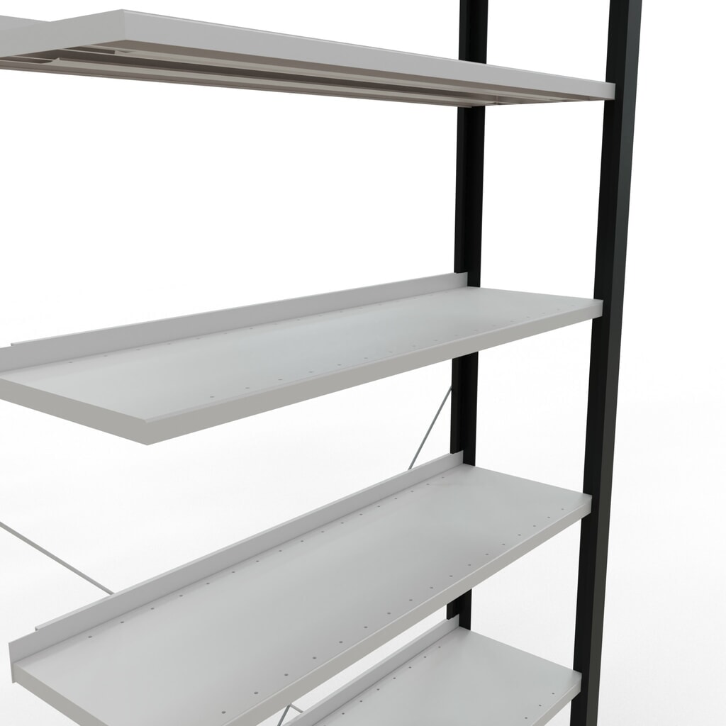 SCHULTE prídavné pole polica na pilníky, jednostranná, s koncovými zarážkami, nosnosť regálu 85 kg, čierna, V x Š x H 2 300 x 1 000 x 300 mm Číslo obrázka výrobku 4: SCHULTE prídavné pole polica na pilníky, jednostranná, s koncovými zarážkami, nosnosť regálu 85 kg, čierna, V x Š x H 2 300 x 1 000 x 300 mm