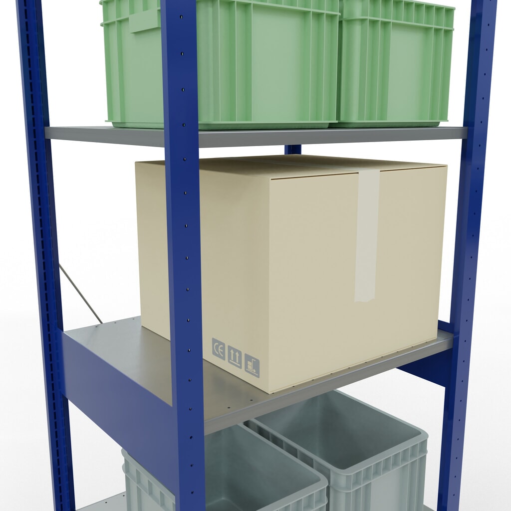 Policový regál SCHULTE v enciánovo modrej/pozinkovaný, zaťaženie police 150 kg, v × š × h 2 500 × 810 × 636 mm Číslo obrázka výrobku 4: Policový regál SCHULTE v enciánovo modrej/pozinkovaný, zaťaženie police 150 kg, v × š × h 2 500 × 810 × 636 mm